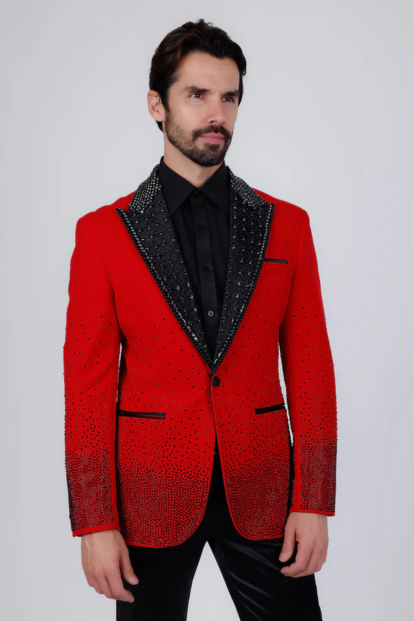 open lace back dress Red Paisley Jacket Mens 2 Button Black & Red Paisley Prom Blazer main image 0