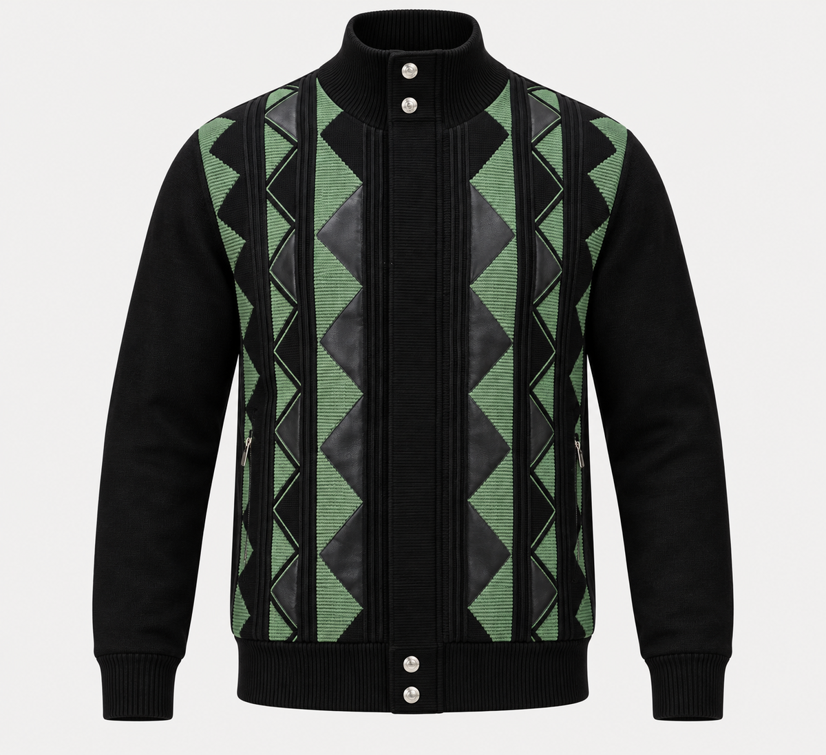 Silversilk 31019 Black/Green sweater, front view.