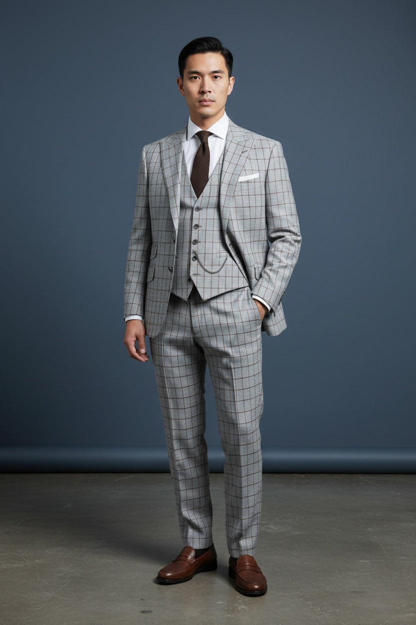 Saboo | 3pc Checkered Solid Suit | 1803