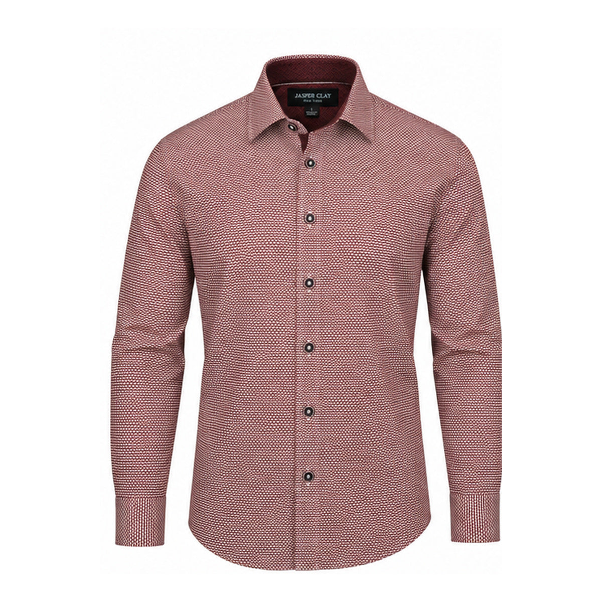 Jasper Clay JCLS16 burgundy long sleeve patterned shirt front view