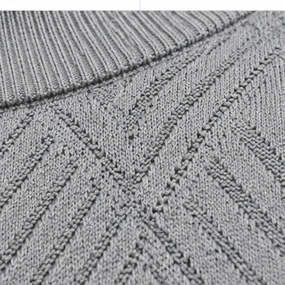 Solid grey T.R TRCK-11558 sweater close-up showing monochromatic raised geometric knit