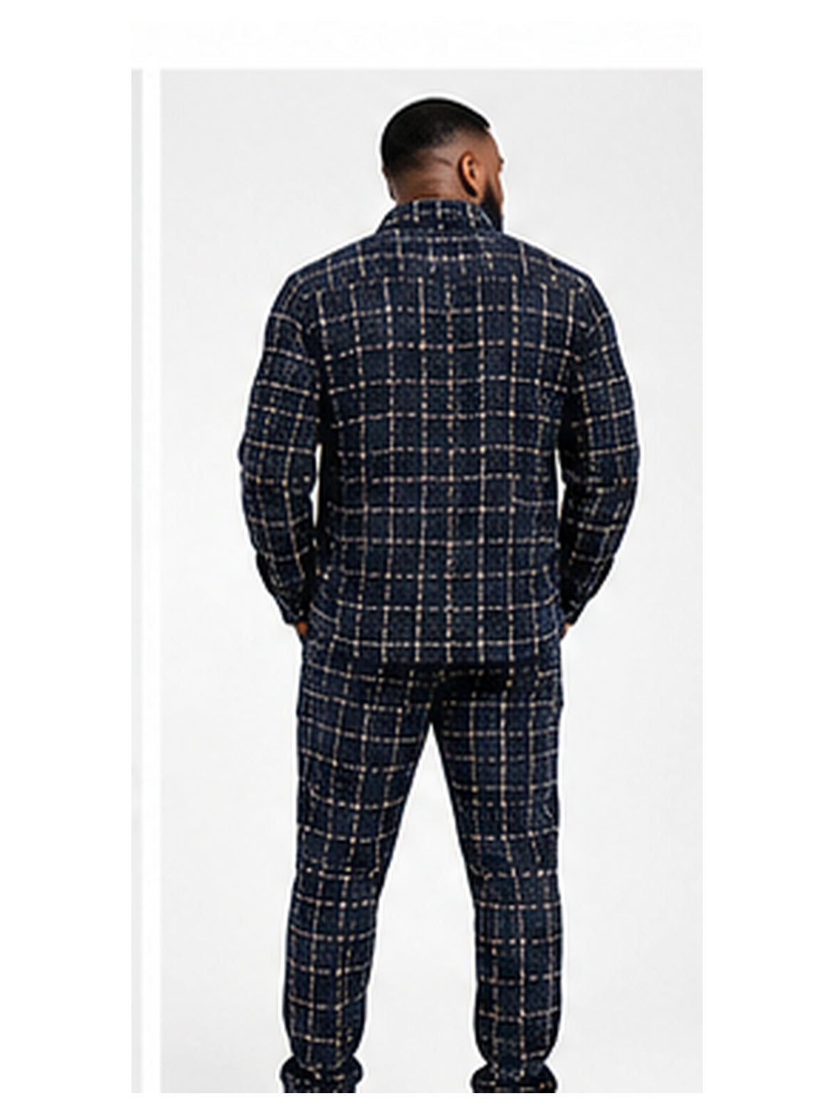 Black male model wearing navy T.R TRST-509 set back view