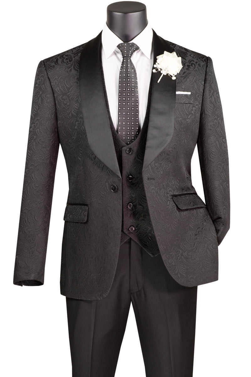 Vinci | 3pc Tuxedo Jacquard Print | TVSJ-1