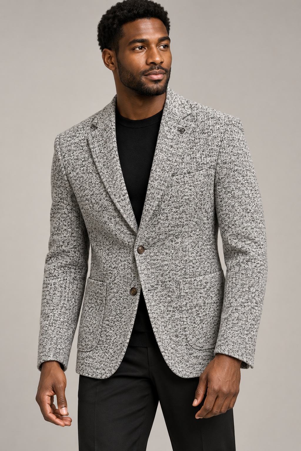Silver A.K. textured stretch wool-blend two-button blazer on model