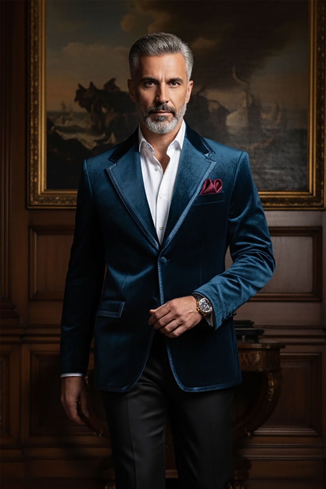 Barabas Velvet Satin Trim Blazer in blue