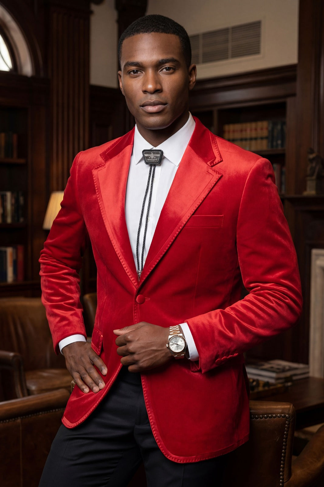 Barabas Velvet Satin Trim Blazer in red