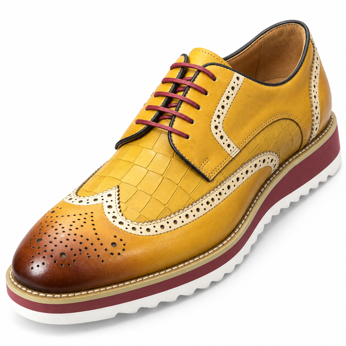 Carrucci KS515-35 Camel croco embossed wingtip shoe — full view