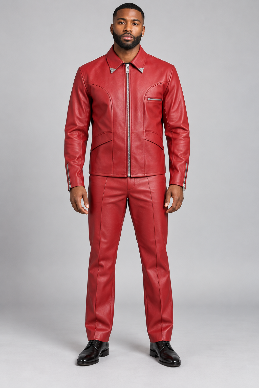 Giovanni Testi Wine faux leather zip suit
