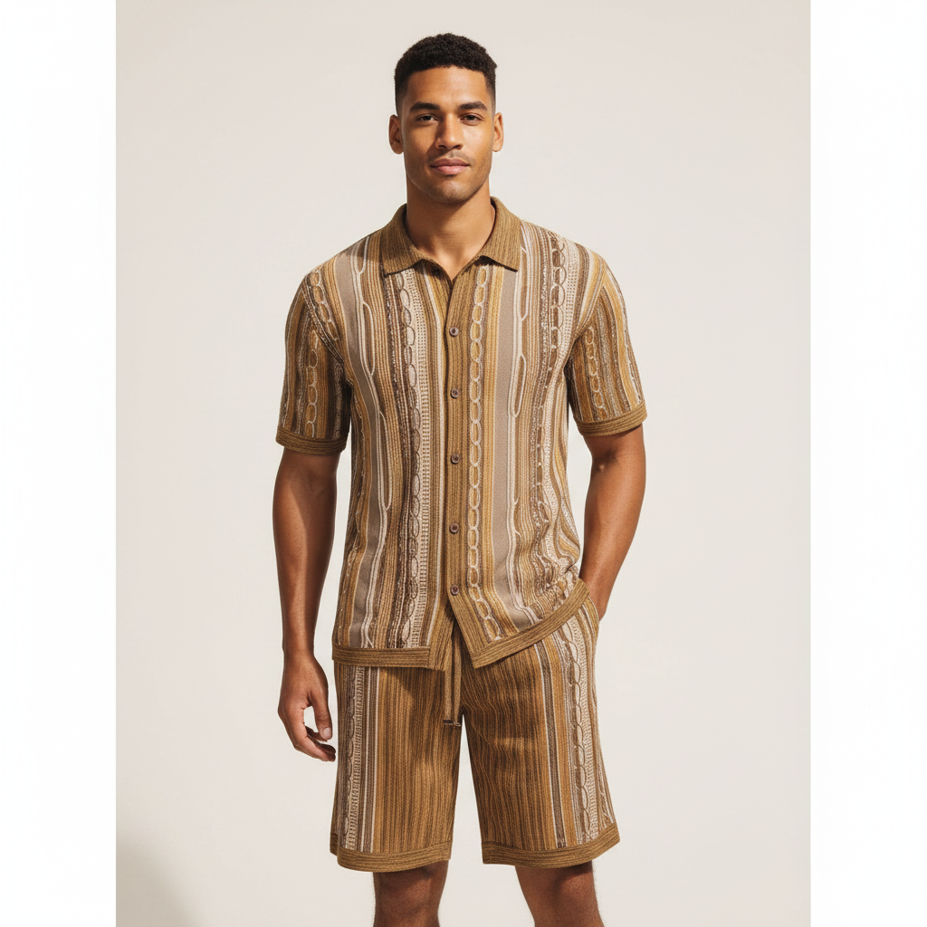 Stacy Adams Knit Short Set Style 21030 in Taupe