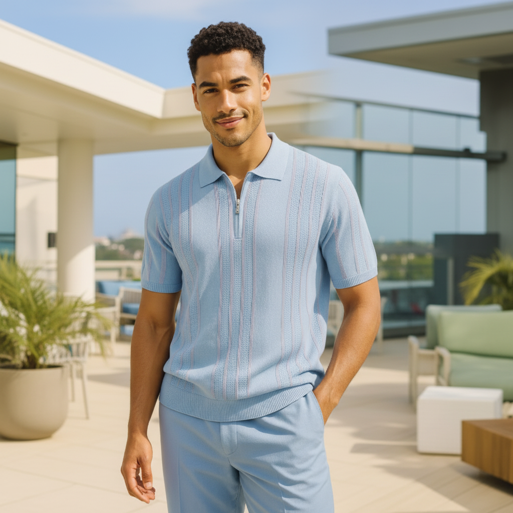 Stacy Adams Knit Zip Polo 21056 in Blue