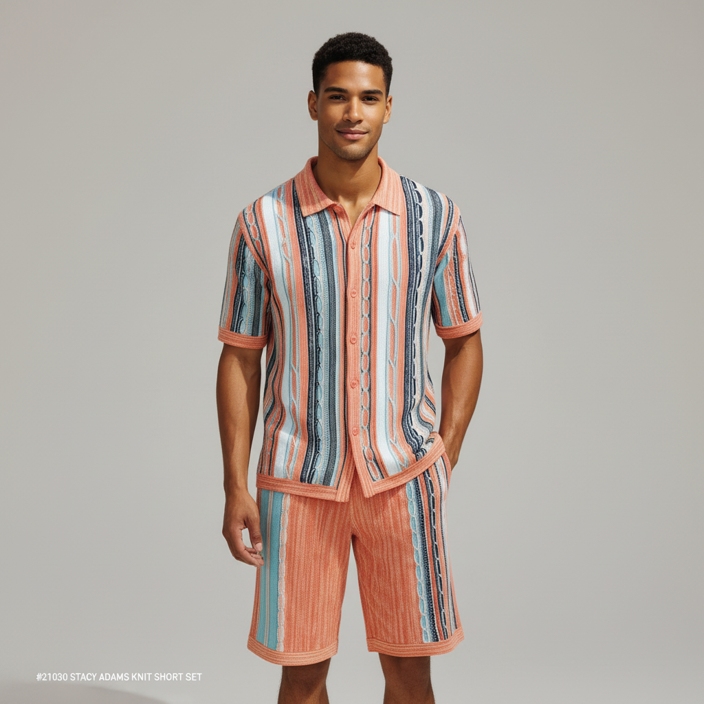 Stacy Adams Knit Short Set Style 21030 in Coral