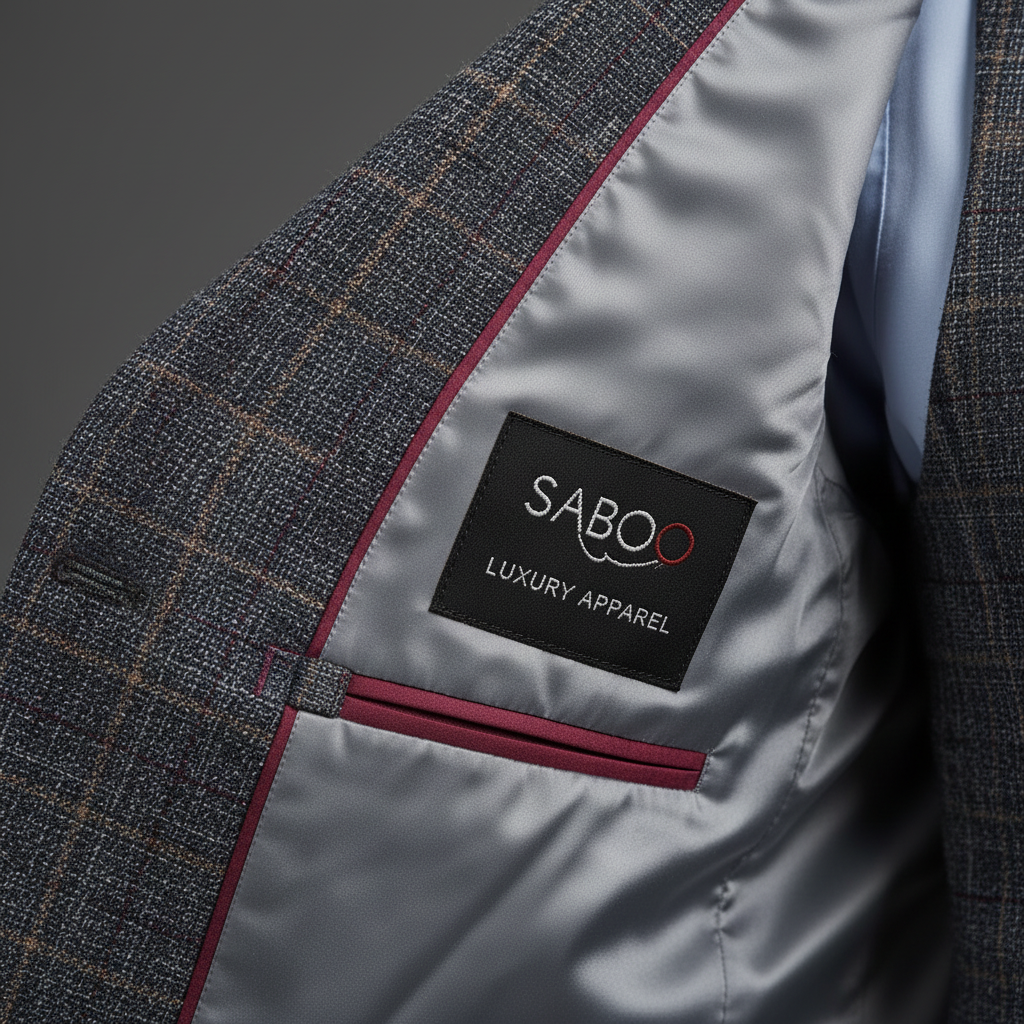 Saboo Luxury Apparel Interior Label – Navy Plaid Suit