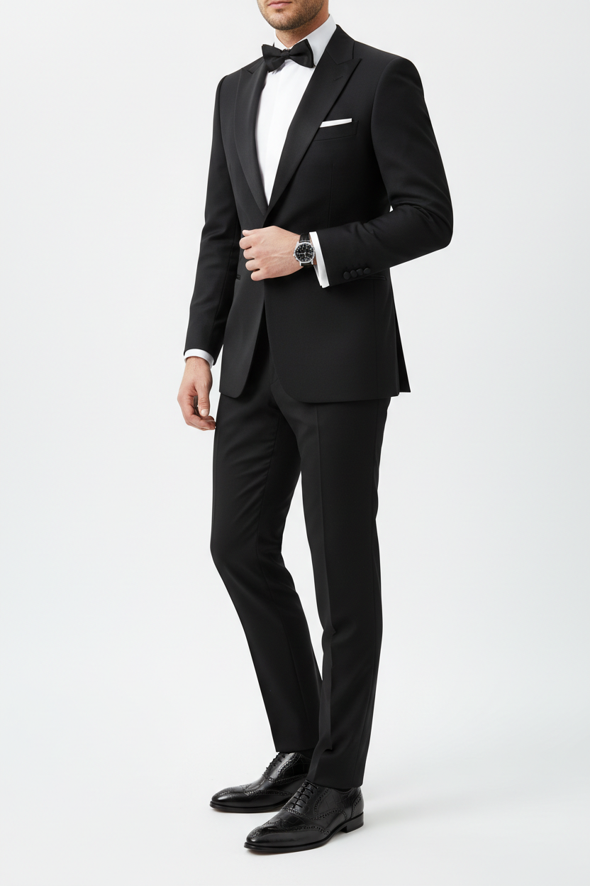Man wearing black croco-embossed Carrucci KS515-35 lace-up Oxford dress shoe with toe medallion