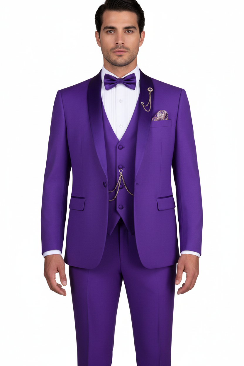Vinci TSS-2 3-Piece Stretch Slim Fit Tuxedo in Purple - Virtual Model