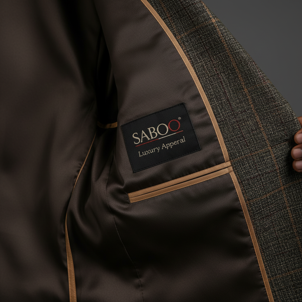 Saboo Luxury Apparel Interior Label – Olive Green Plaid Suit