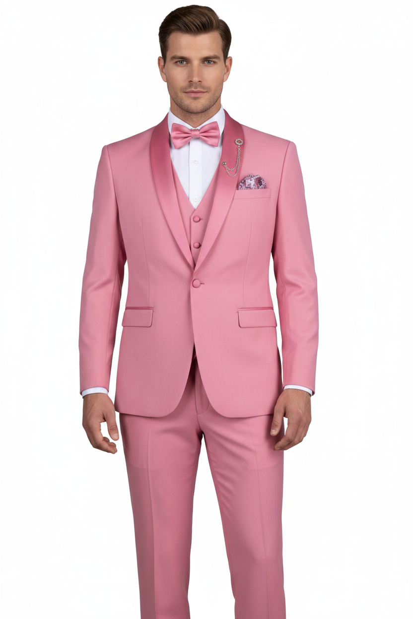 Vinci TSS-2 3-Piece Stretch Slim Fit Tuxedo in Rose - Virtual Model