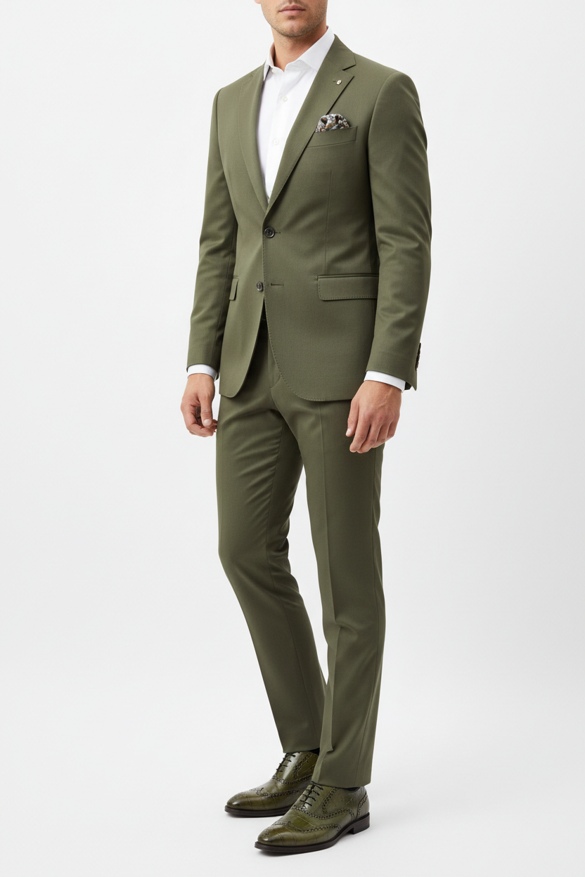 Man wearing green croco-embossed Carrucci KS515-35 lace-up Oxford dress shoe with toe medallion