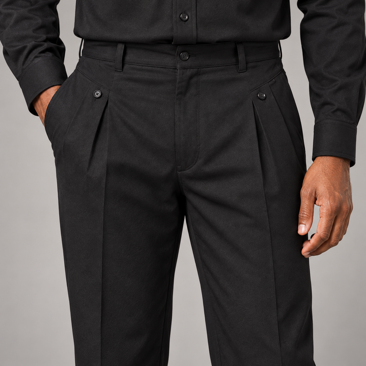 Stacy Adams 35012 black pants detail on Black male model