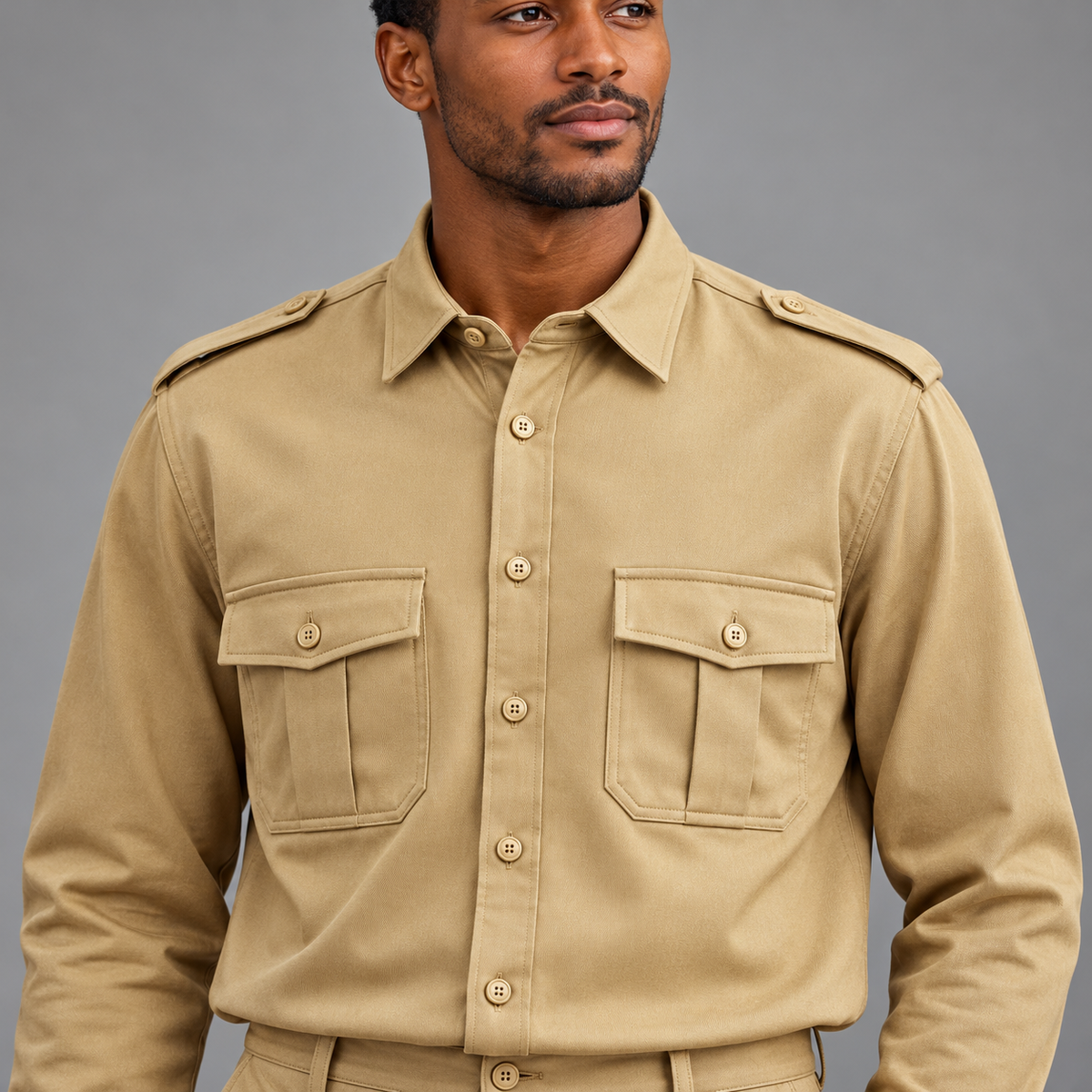 Stacy Adams 35012 khaki chest pockets on Black male model