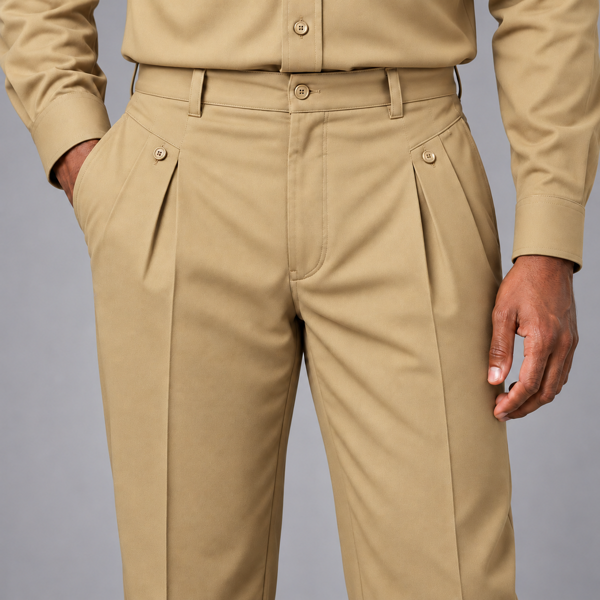Stacy Adams 35012 khaki pants detail on Black male model