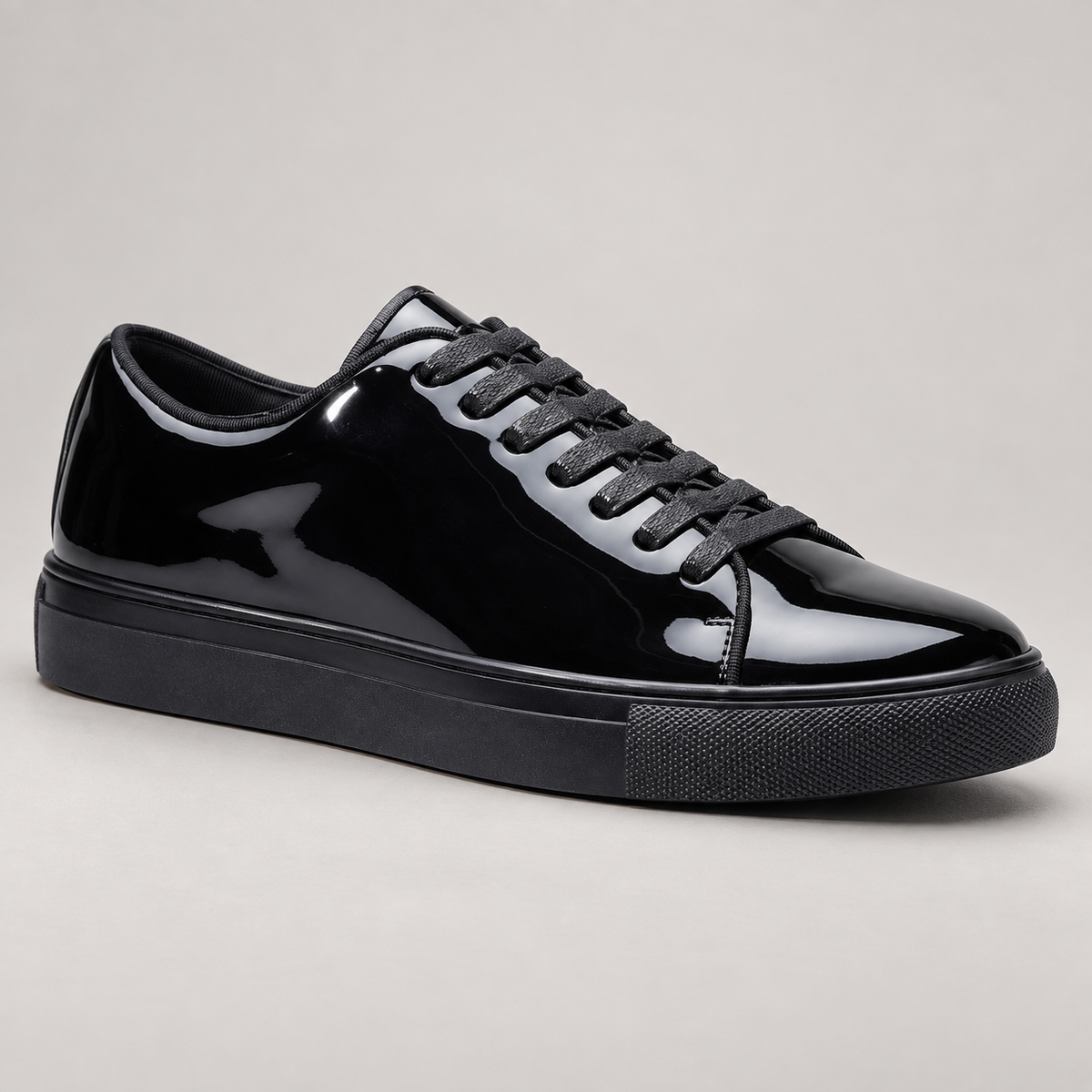 Santino Luciano S441 patent sneaker in Black, studio product photo