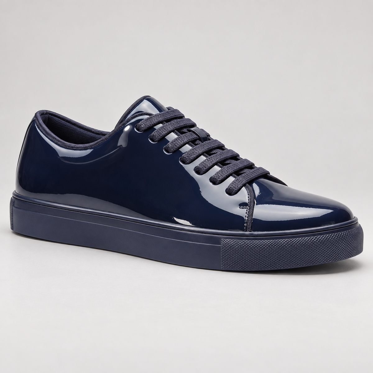 Santino Luciano S441 patent sneaker in Navy, studio product photo