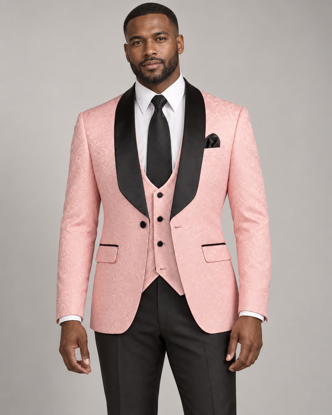 Vinci TVSJ-1 jacquard tuxedo in Pink, model studio photo