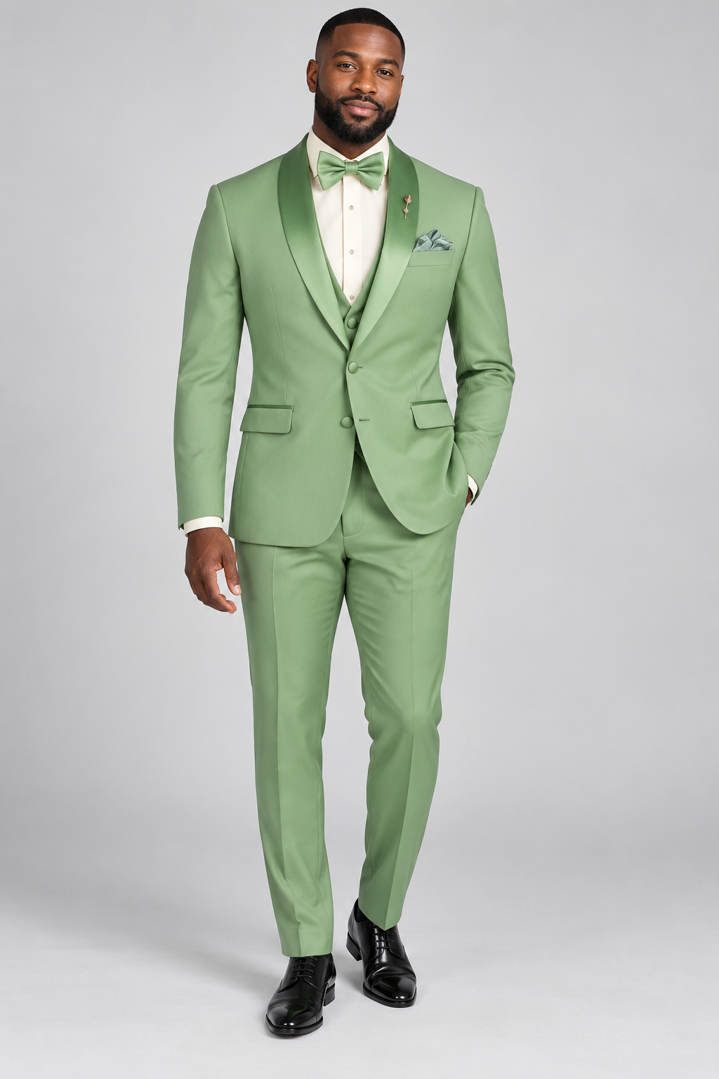 Vinci 3pc Tuxedo Stretch Slim Fit (TSS-2) — Sage Green, studio photograph