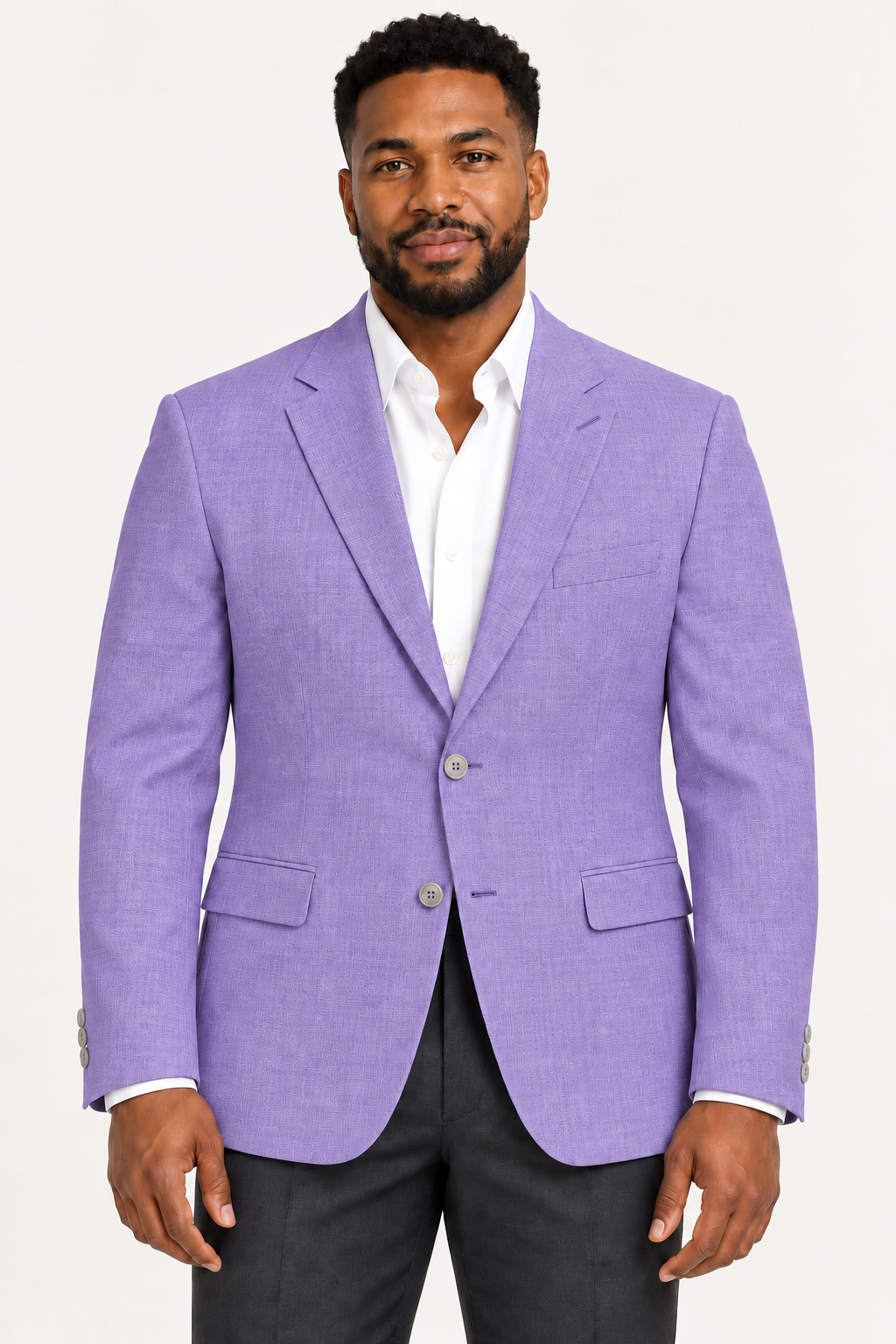 Zacchi Terri two-button blazer in Lavender, front studio view on a model.