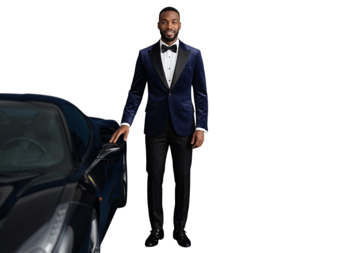 The City Warehouse-Menswear Giovanni Testi slim fit lavender velvet jacket with black satin lapel and houndstooth