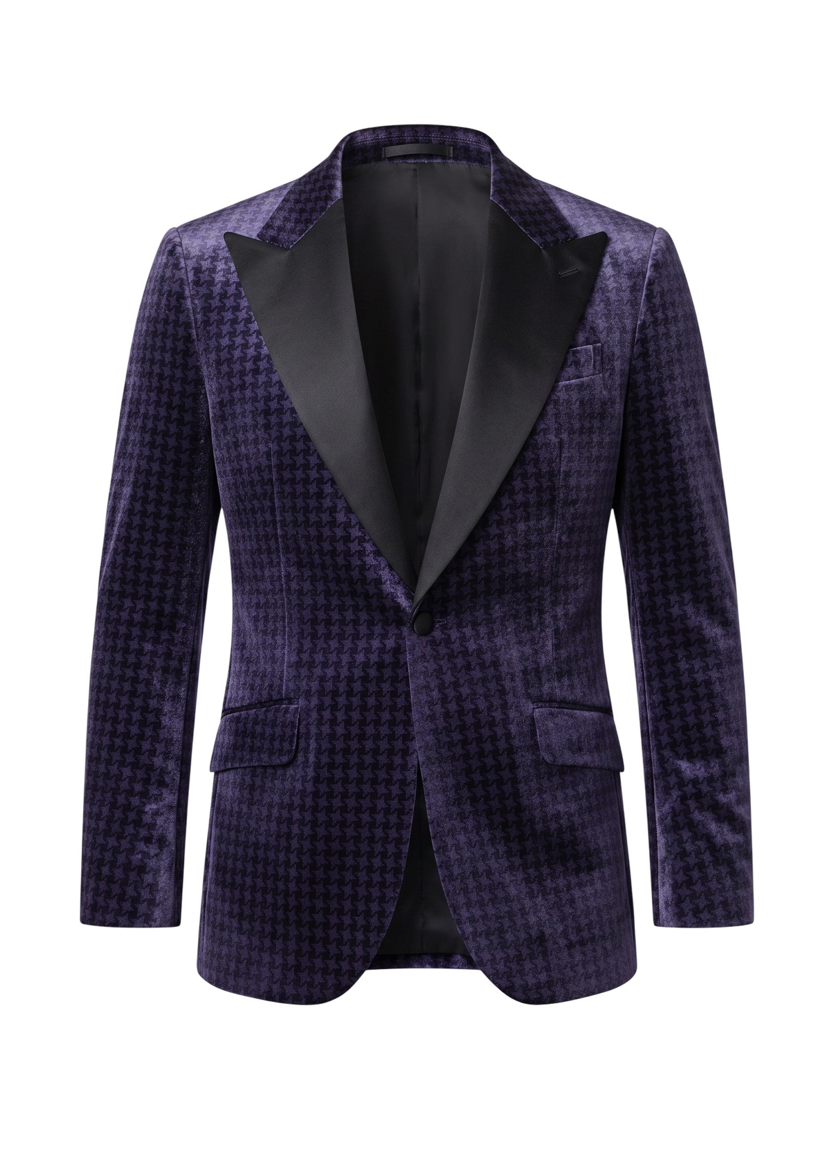 The City Warehouse-Menswear Giovanni Testi lavender velvet slim fit jacket with houndstooth pattern and satin lapel