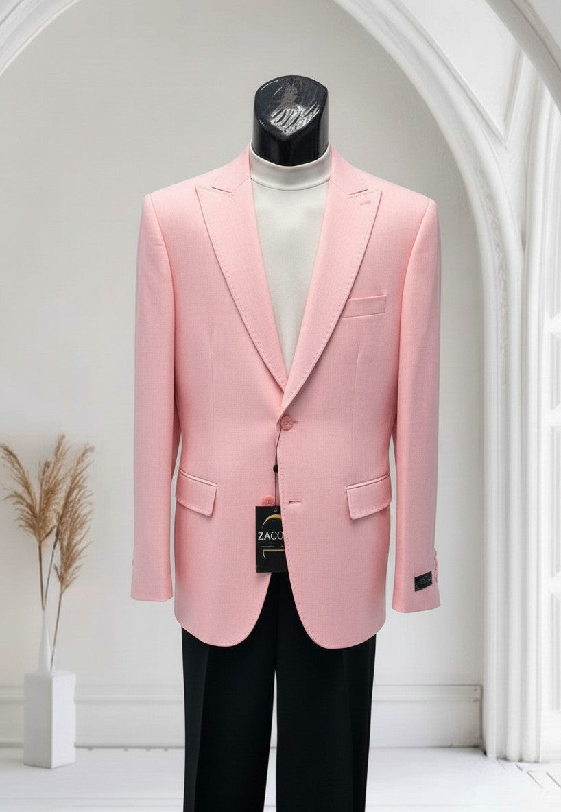 The City Warehouse-Menswear Zacchi Terri pink hopsack blazer with a 2-button design on a mannequin.