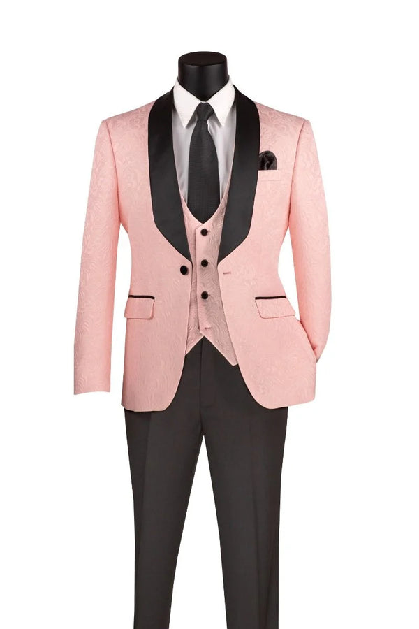 3pc Tuxedo Jacquard Print | Slim Fit (Pink) | TVSJ1
