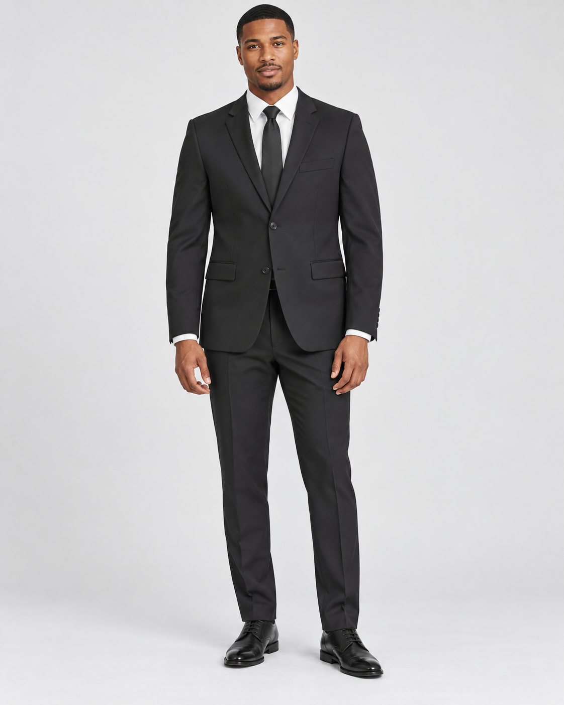 Vinci SDX-3 Black slim-fit 4-way stretch two-piece suit — jacket and matching trousers on model