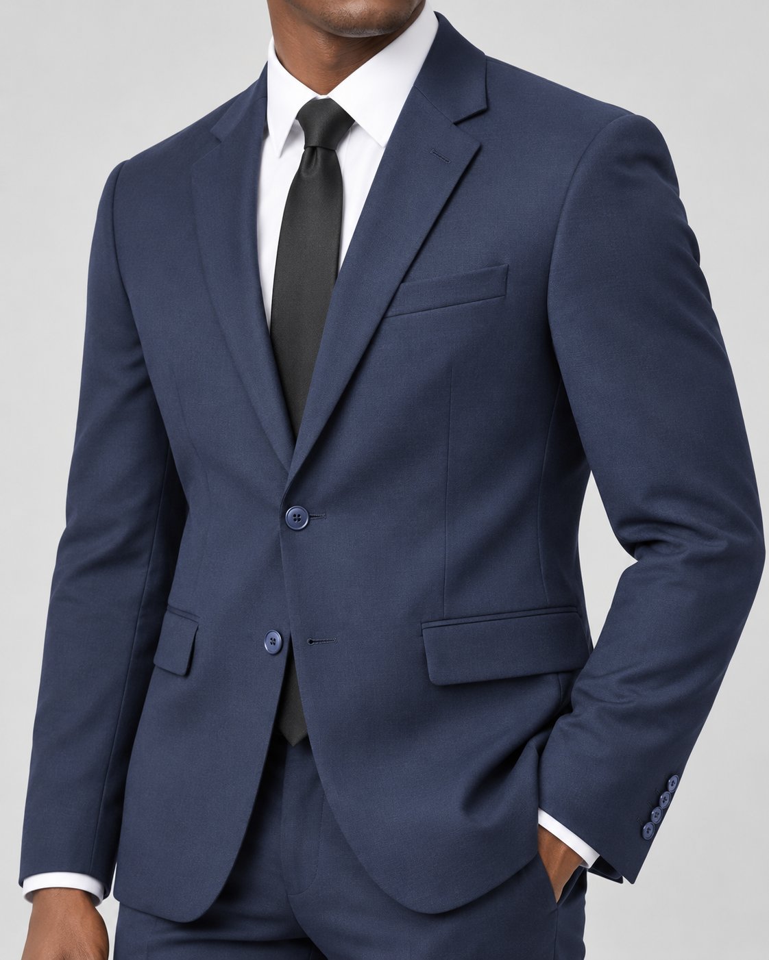 Vinci SDX-3 Navy slim-fit 4-way stretch two-piece suit — jacket fabric and construction detail