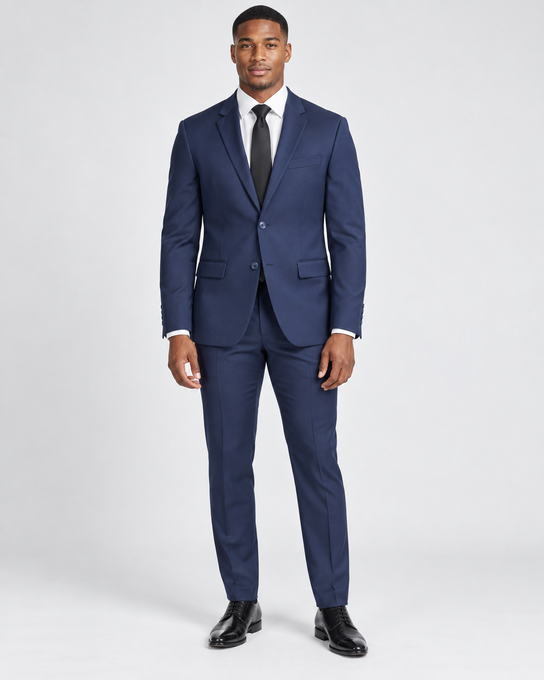 Vinci SDX-3 Navy slim-fit 4-way stretch two-piece suit — jacket and matching trousers on model