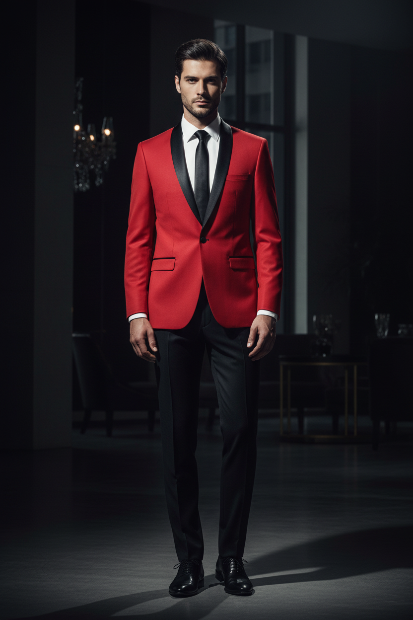 Vinci Slim Fit Tuxedo – Red/Black (Product Reference)