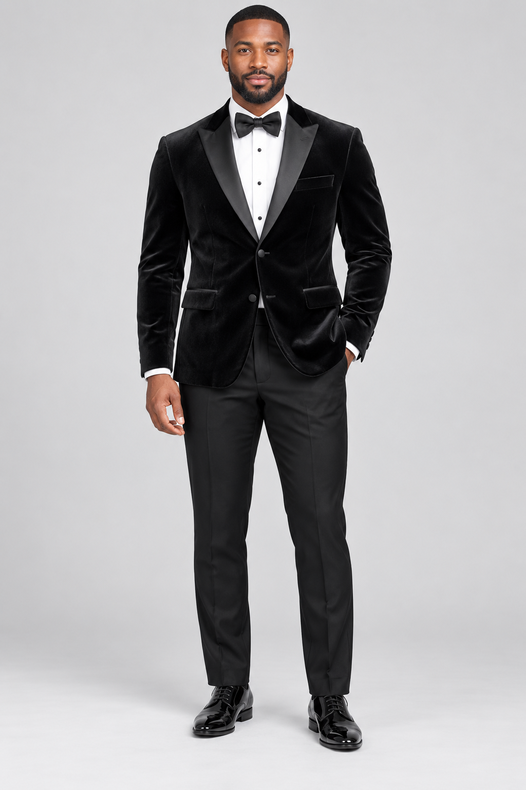 Black Vinci T-SV slim fit velvet tuxedo with black satin peak lapels and black pants