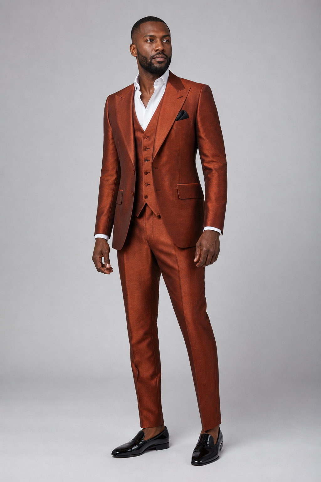 Vinci V2RK-5 3-Piece Sharkskin Suit in Rust — The City Warehouse Menswear