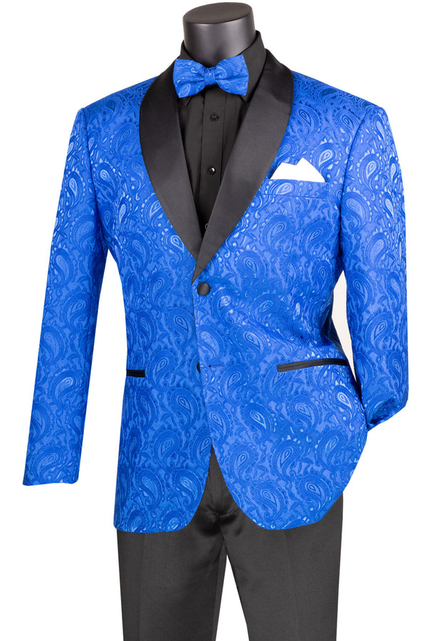 3pc Tuxedo Jacquard Print | Slim Fit (Blue)