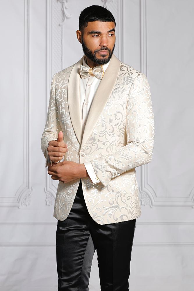 fashion blazer for men-Fashion Blazer Bow Tie MZS330 Cream