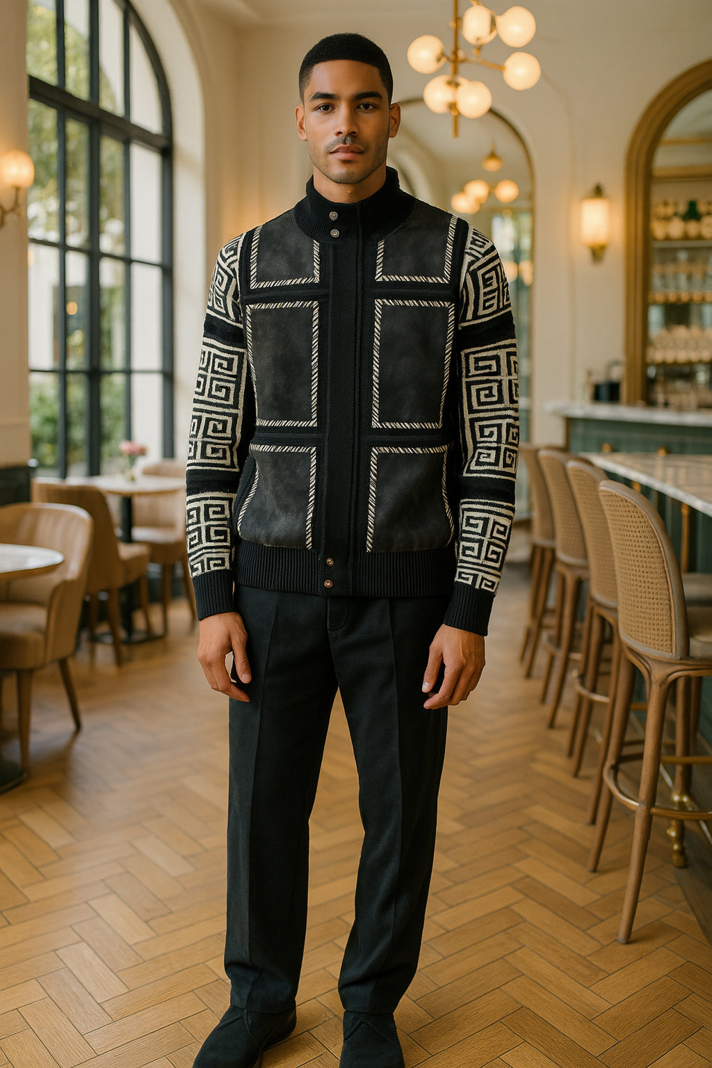 SilverSilk Suede Patch Full Zip Sweater |11012