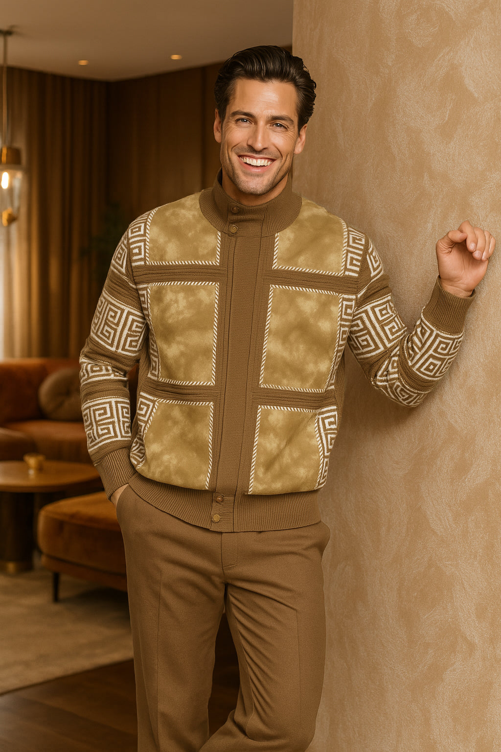 SilverSilk Suede Patch Full Zip Sweater |11012