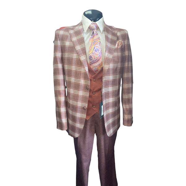 Blush/Rust | 3pc Plaid | Modern Fit-The City Warehouse-Menswear