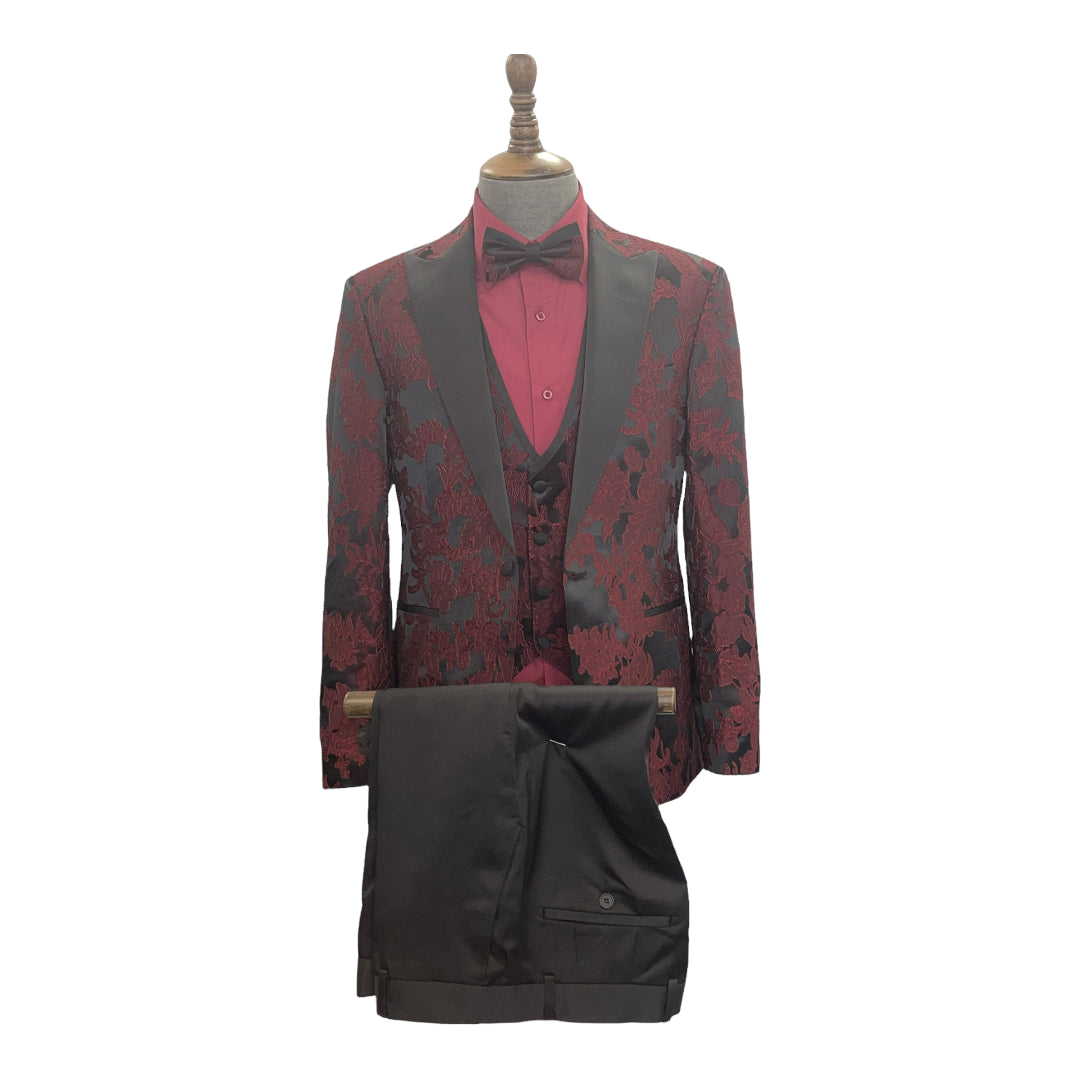 Embroidered 4PC Tuxedo- 884 | Modern Fit | Burgandy-The City Warehouse-Menswear