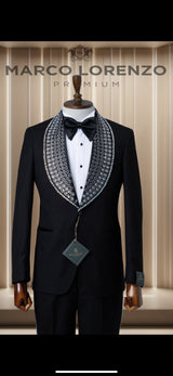Marco Lorenzo| Slim Fit Wide Collar Studded Tuxedo-The City Warehouse-Menswear