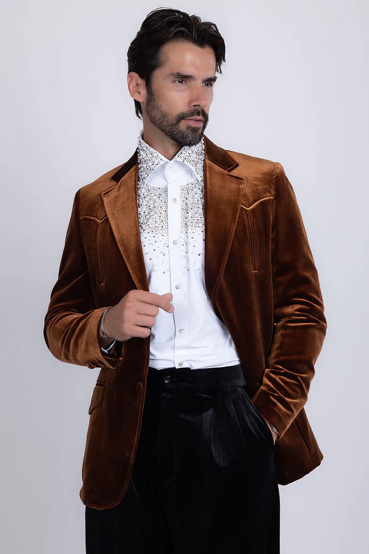 Barabas Velvet Western Blazer (5BL13) in Coffee