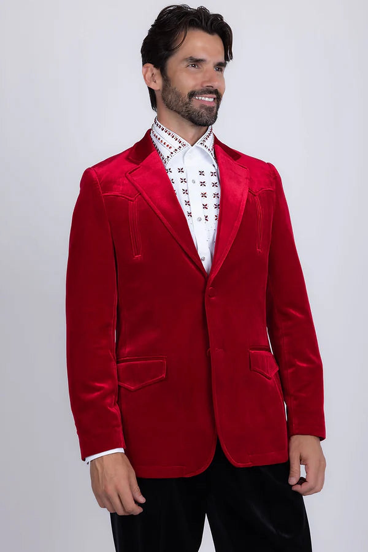 Barabas Velvet Western Blazer (5BL13) in Red