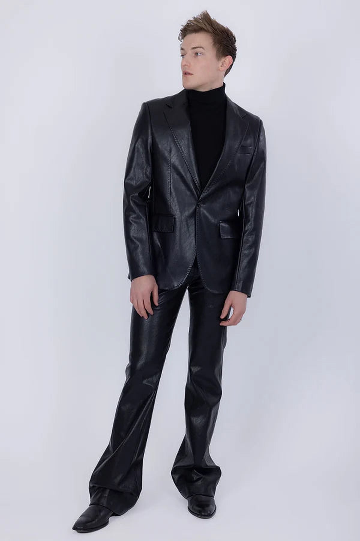 Barabas 2pc Faux Leather Suit (5SU41) in Black