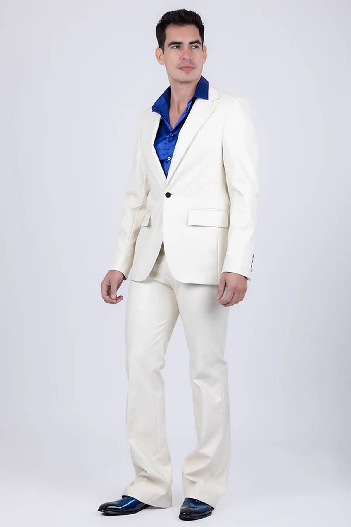 Barabas 2pc Faux Leather Suit (5SU41) in Off White